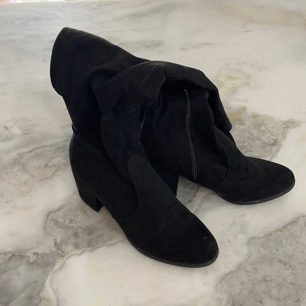 Black Suede Thigh High Boots